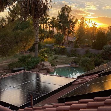 Rooftop Solar Panels at Sunset